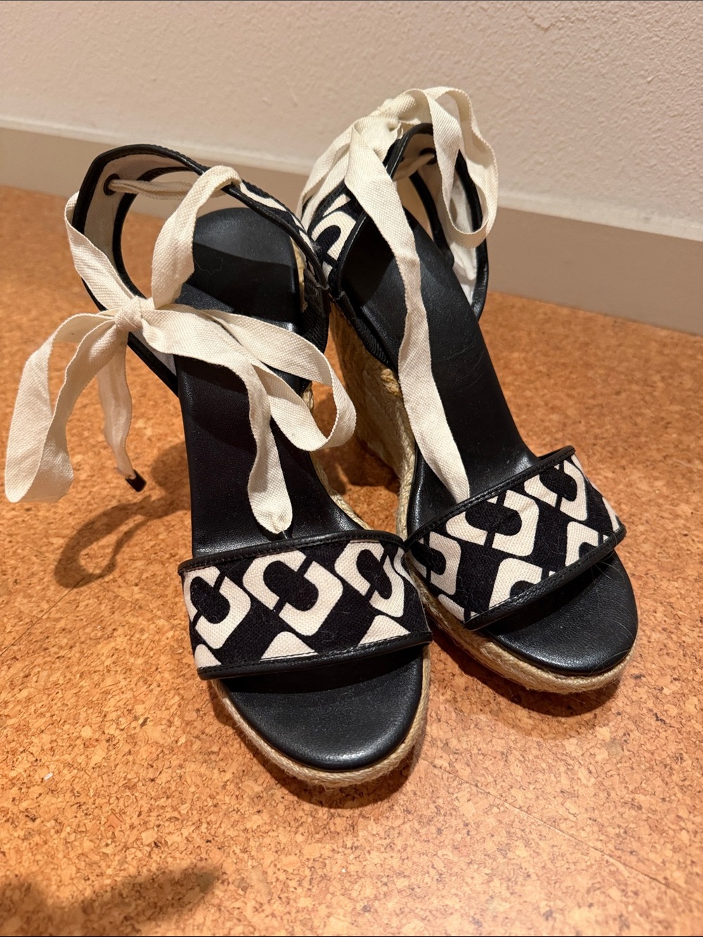 Patterned Wedge Espadrille with Ankle Tie